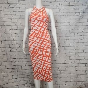 Ronny Kobo Orange And White Print Midi Dress